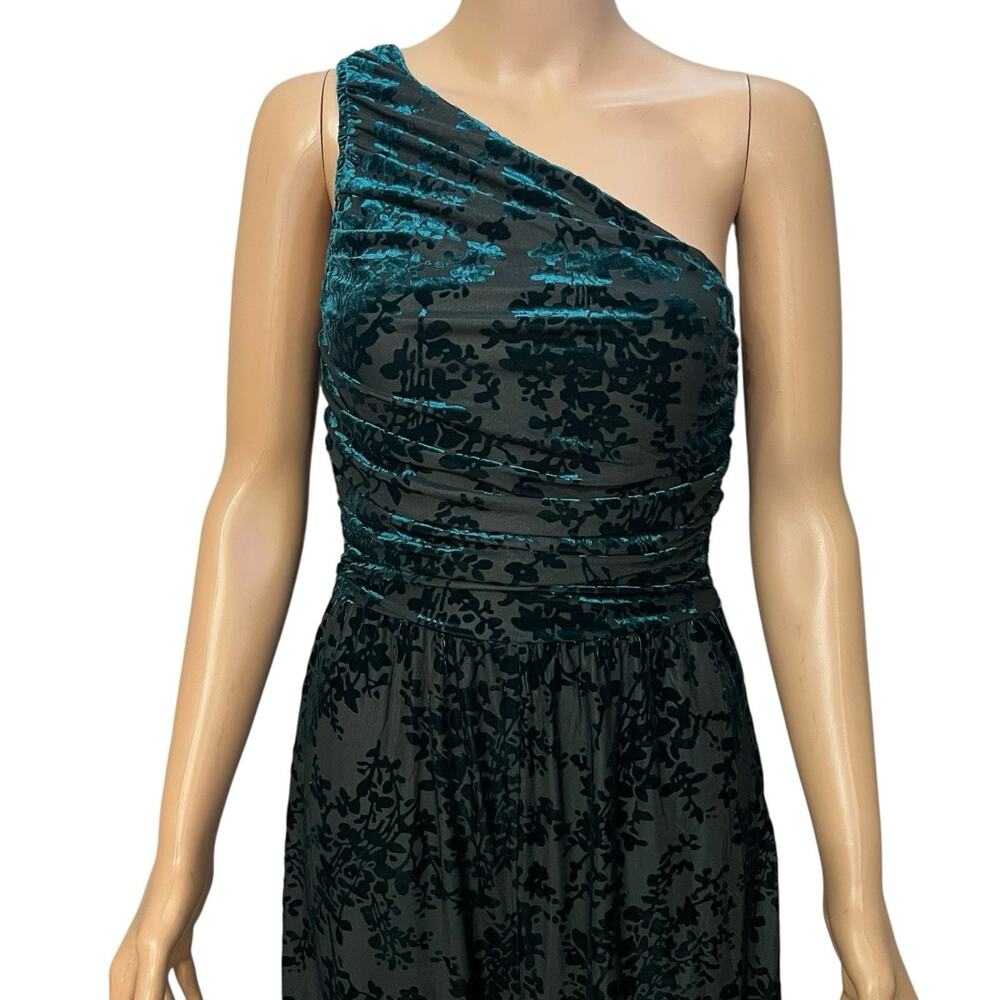 Lulus Elegant Forever Velvet Burnout Jumpsuit Small Wide Leg One Shoulder Teal - Picture 2 of 11